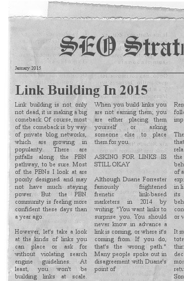 Newspaper clipping: Link building strategies for 2015